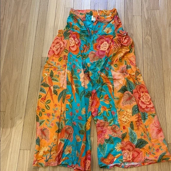 FARM Rio Tropical Floral Wide-Leg Pants - Teal and Orange - Picture 4 of 10
